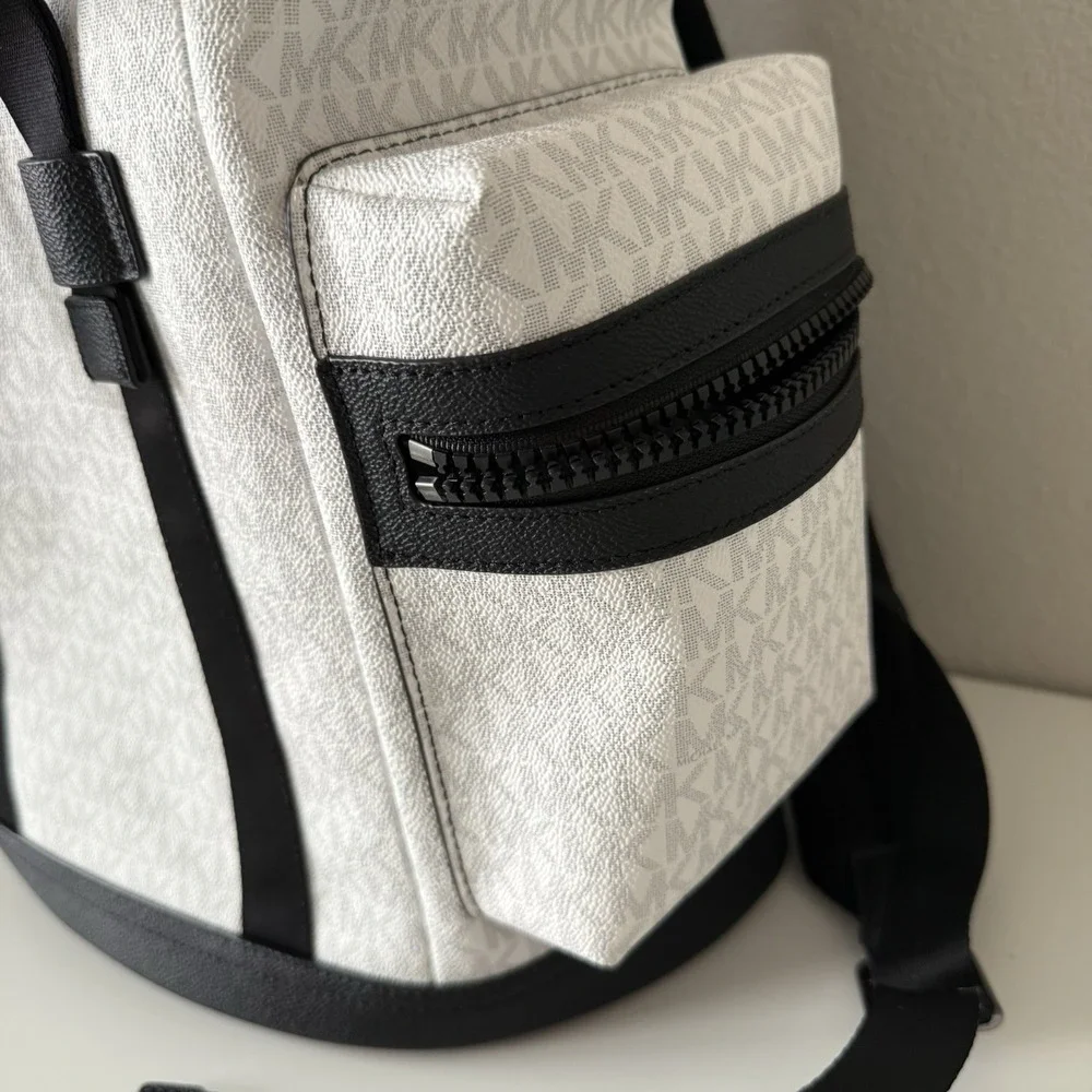 Michael Kors Cooper Logo‎ Backpack White Classic Preppy Travel Elegant Canvas